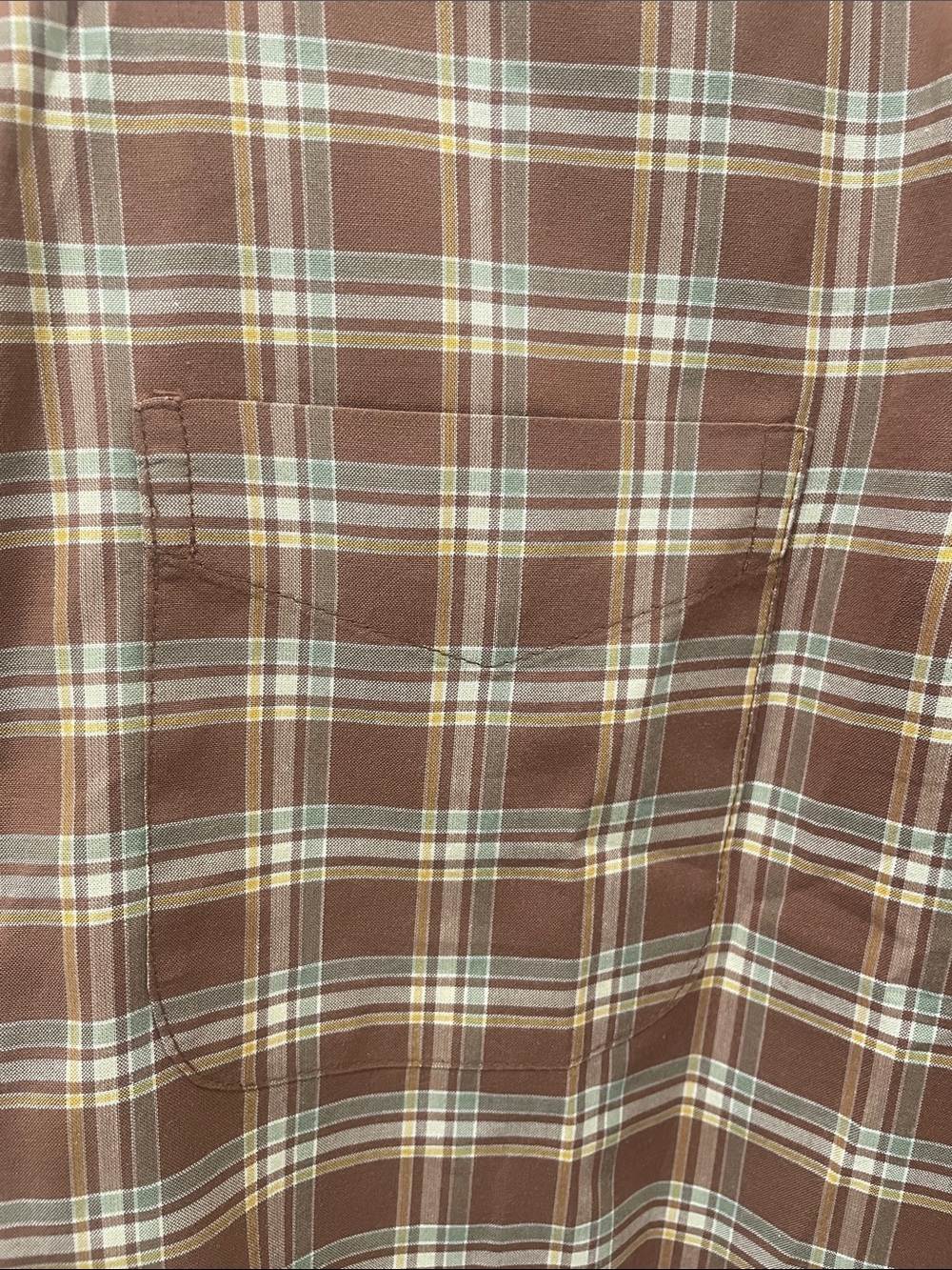 Bonobos Tan and Cream Plaid Button-Down Slim Fit Shirt, size medium. - Picture 4 of 7